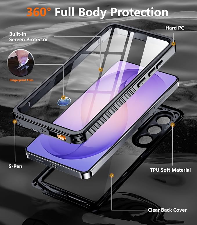 Temdan Designed for Samsung Galaxy S26 Ultra Case Waterproof, Built-in Lens & Screen Protector Military Grade Shockproof Dropproof IP68 Underwater Full Body Phone Case for Galaxy S26 Ultra 6.9"-Black