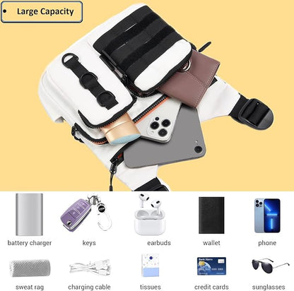 Criuage Outdoor Chest Bag for Men, Lightweight Running Vest with Water Bottle Pocket, EDC Chest Pack for Hiking, Cycling