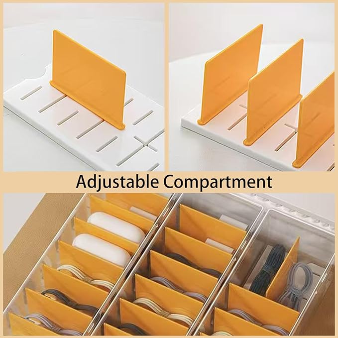 2 Pack Clear Cable Organizer Box with Lid, Plastic Charger Cable Cord Storage Organizer, Stackable Office Desk Organizers, Multifunctional Accessories Storage Box Fit in Home Drawer