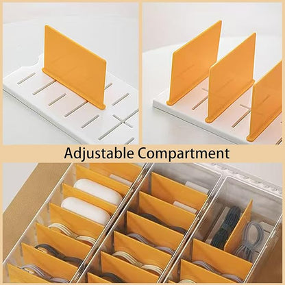 2 Pack Clear Cable Organizer Box with Lid, Plastic Charger Cable Cord Storage Organizer, Stackable Office Desk Organizers, Multifunctional Accessories Storage Box Fit in Home Drawer