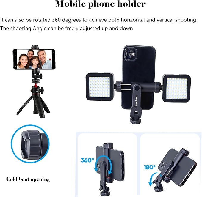 Black Mini Tripod Phone Stand with 1/4" Screw for iPhone/Insta 360 X5/ DJI/OSMO/Pocket 3 /Sony/Canon/Nikon/Cameras, Extendable Handheld Vlogging Video Filming Table Stand