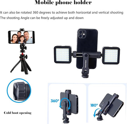 Black Mini Tripod Phone Stand with 1/4" Screw for iPhone/Insta 360 X5/ DJI/OSMO/Pocket 3 /Sony/Canon/Nikon/Cameras, Extendable Handheld Vlogging Video Filming Table Stand