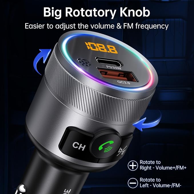 Syncwire Bluetooth 5.4 FM Transmitter for Car, 38W PD&QC3.0 Dual USB Charging Bluetooth Car Adapter Microphone & Bass Sound MP3 Music Player FM Kit with Hands-Free Calling