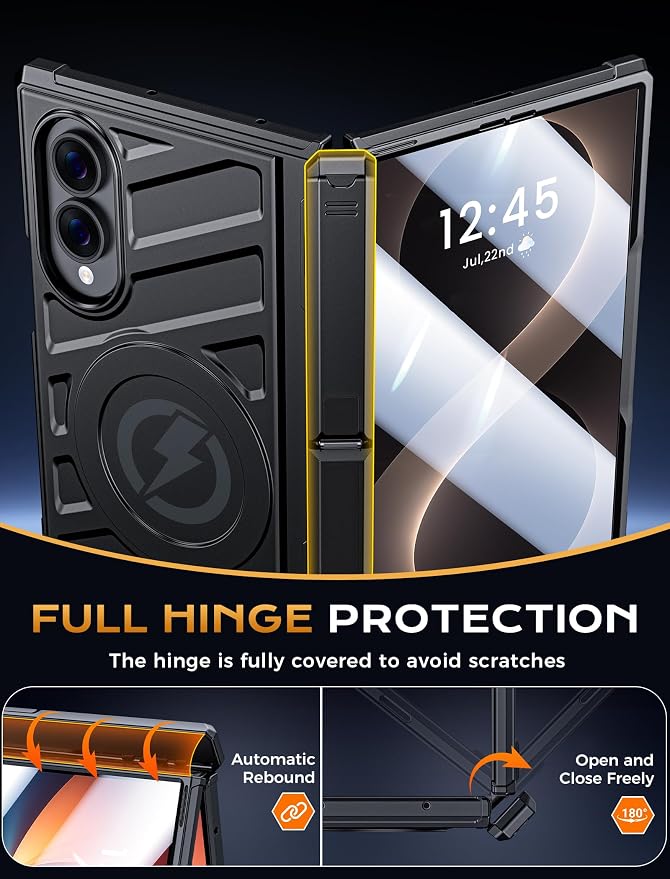 Protective Case for Samsung Galaxy Z Fold 8 5G 2026, Magnetic MagSafe Compatible, Full Hinge Protection, Dual Angle Kickstand, Shockproof Anti-Scratch TPU+PC Phone Cover Black