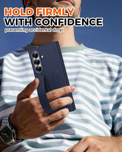 NINKI Hinge Protection for Samsung Galaxy Z Fold 8 Ultra Case with Wrist Strap & Stand,Screen Protector for Samsung Fold 8 Ultra Case,Z Fold Ultra Cases for Samsung Z Fold 8 Ultra Phone Cover Man Blue