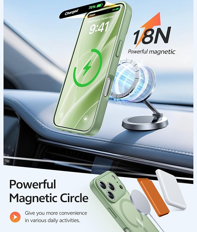 FNTCASE for iPhone 17 Pro Max Case: [Compatible with Magsafe] Translucent Matte Cases with [Full Camera Protection] [Screen Protector] Military Grade Shockproof Protective Phone Cover - Light Moss