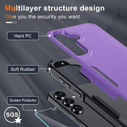 for Samsung Galaxy S25 FE Case with Screen Protector+Camera Lens Cover,Military Grade Heavy Duty Shockproof Phone Cover with Wrist Lanyard Strap for Samsung S25fe,Lavender