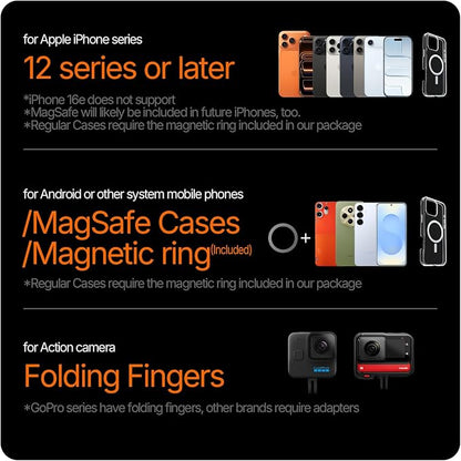 Neck Phone Holder Magnetic Hands Free for POV/Vlog Selfie Chest Mount with Strap Perfect for Recording, Cooking, Cycling Compatible with iPhone, Android, 27.5inch Flexible Hose for 100lb-265lb Weight