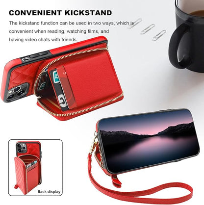 Bocasal Crossbody Wallet Case for iPhone 11 Pro Max, RFID Blocking PU Leather Zipper Handbag Purse Flip Cover, Kickstand Folio Case with Card Slots Holder Wrist Strap Lanyard 6.5 Inch (Red)