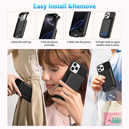 Battery Case for iPhone 16 Pro Max (6.9 inch), 2026 Upgraded High Capacity 13800mAh Battery Pack Rechargeable Charger External Charging Case with Tempered Glass Screen Protector Black