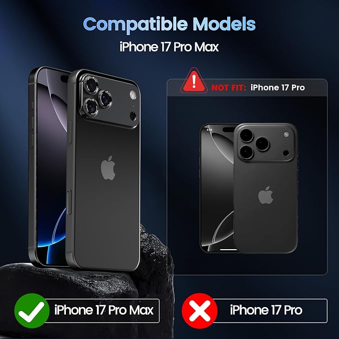 CACOE Camera Lens Protector for iPhone 17 Pro Max - Metal Frame Tempered Glass Cover, [Anti-Scratch] [Drop-Proof][Strong-Adhesion] Camera Screen Cover(Carbon Black)