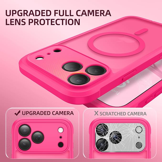 BERFY for iPhone 17 Pro Case, Compatible with MagSafe, Built-in Glass Screen Protector, Camera Protection, Shockproof Full Body Phone case 6.3", Translucent Hot Pink