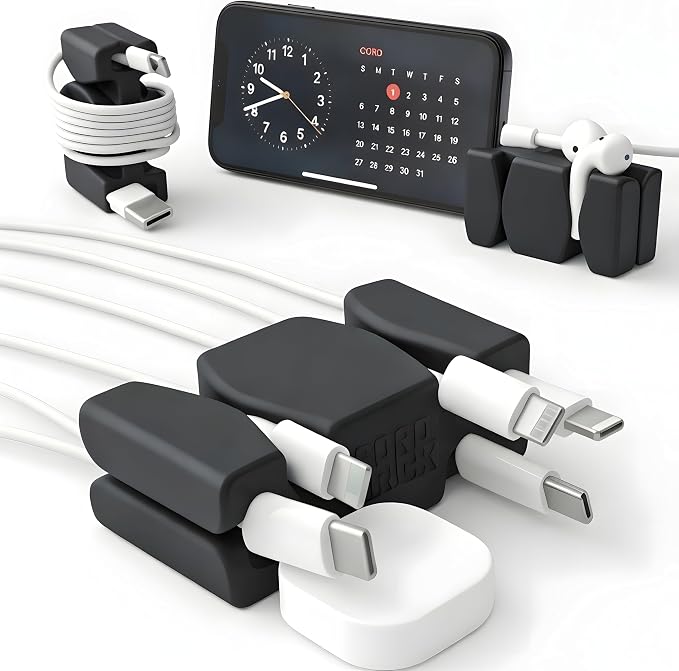 CordBrick 4PK Silicone & Steel Weighted Nightstand Cord Holders. Travel Phone Charger Organizers. Useful iPhone Accessories. Small Gifts for Men, College Students. Tech Gadgets for Teens. Black