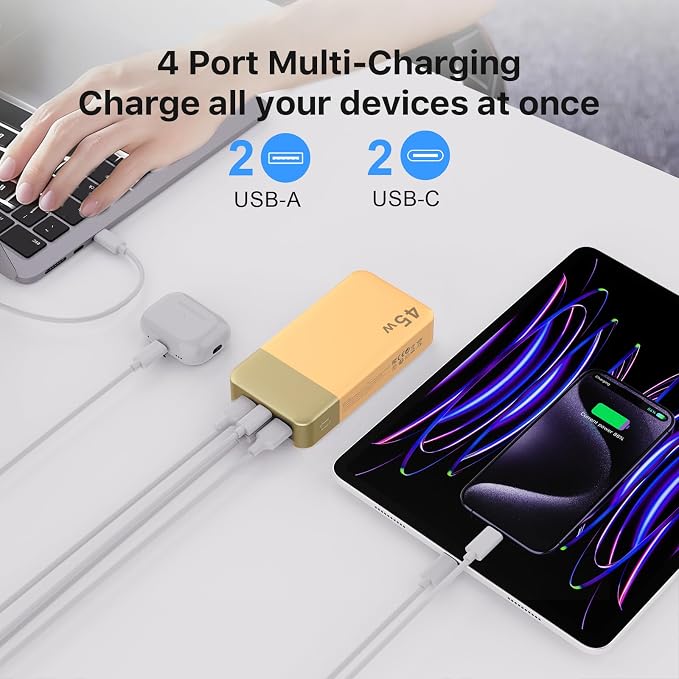 NOBIS 45W 20000mAh Portable Charger Power Bank Fast Charging | Battery Pack with 2 USB-C (in/Out) & 2 USB-A, Digital Display & Small Current Mode, Battery Bank for Phone 17 S25 Tablet