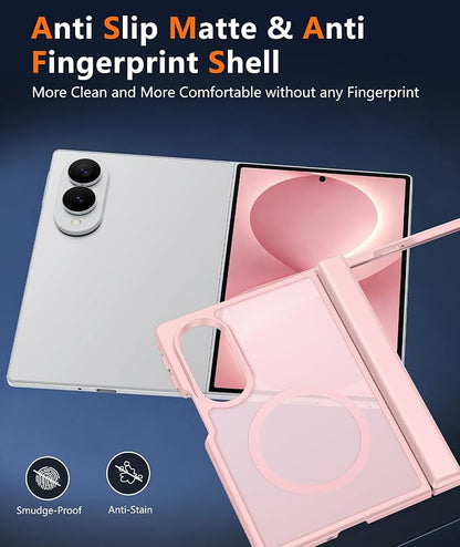 FNTCASE for Samsung Galaxy Z-Fold-8 Case: [Full Hinge Protection] [Screen Protector] Compatible with MagSafe, Heavy Duty Rugged Shockproof Anti-Scratch Protective Clear Phone Cover (C-Pink)
