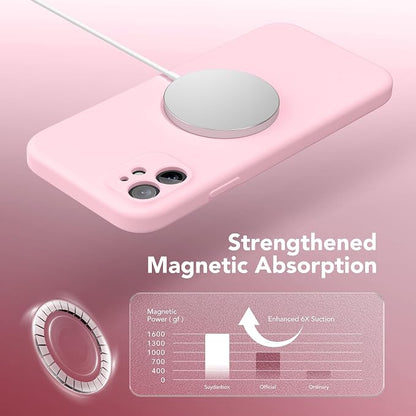Magnetic for iPhone 11 Phone Case Silicone, Compatible with MagSafe, [Full Camera Protection][Screen Protector] Slim Shockproof Protective Case for iPhone 11 6.1", Chalk Pink