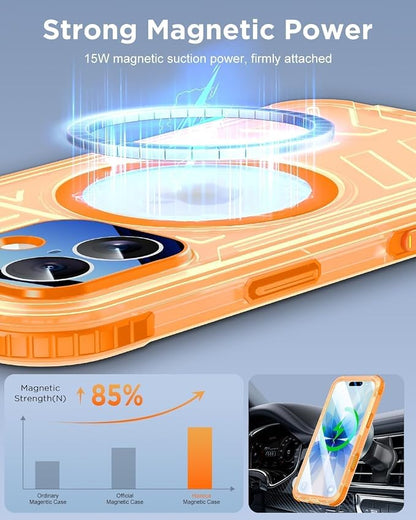 for iPhone 17 Waterproof Case with Magsafe, Built-in [Camera & Screen Protector] [Lanyard], IP68 Water Proof Full Body Dustproof Heavy Duty Frosted Protective Phone Cover, 6.1" Orange