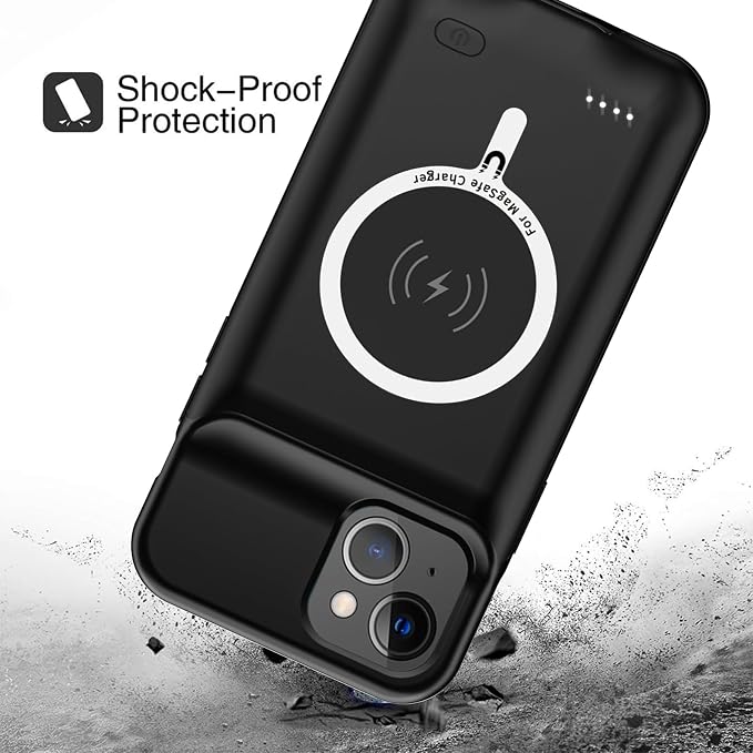 Battery Case for iPhone 13, Upgraded 10000mAh Battery Pack Rechargeable Charger Case Support Carplay with Wireless Charging Compatible for iPhone 13 (6.1 inch) External Battery Charging Case (Black)