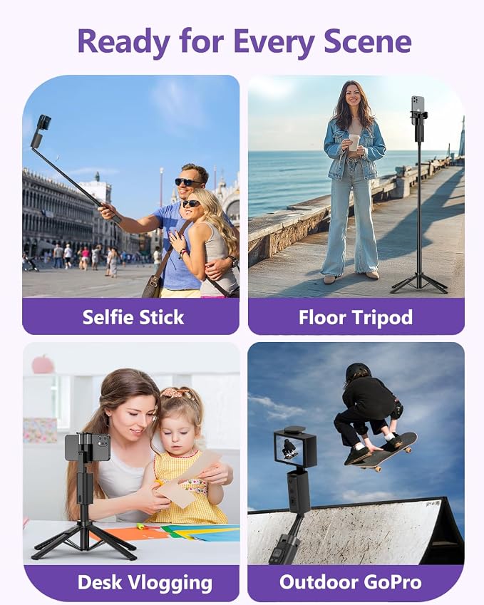 Auto Face Tracking Tripod 360 Rotation with Light, Phone Tripod Stand with Remote Follow Your Movement, for Android Phone Selfie Stick for Content Creators Vlog (Black)