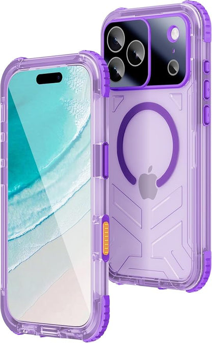 WIFORT for iPhone 17 Pro Waterproof Case, [Fit for Magsafe] with Sapphire Lens & Screen Protector, IP68 Full Body 15FT Military Shockproof, Magnetic Frosted Phone Cover with Lanyard, 6.3" Purple