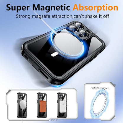 Temdan Magnetic for iPhone 14 Pro Case Waterproof, Built-in Screen Protector[IP68 Underwater][Compatible with MagSafe][Full Body Shockproof][Military Dropproof] Case for iPhone 14 Pro-Black/Clear