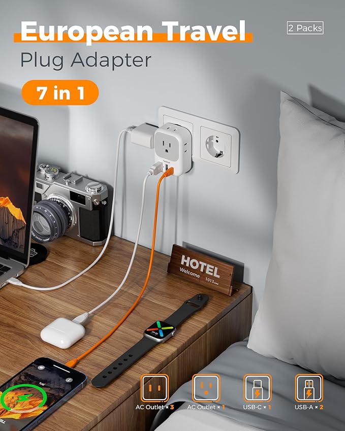 TESSAN 2 Pack European Travel Plug Adapter, Europe Power Converter