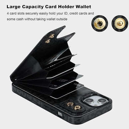 HAOPINSH for iPhone 13/ iPhone 14 Wallet Case with Card Holder, 360°Rotation Ring Kickstand, Black Leopard Cheetah Pattern, RFID Blocking Leather for Girls Women, Double Buttons Flip 6.1"
