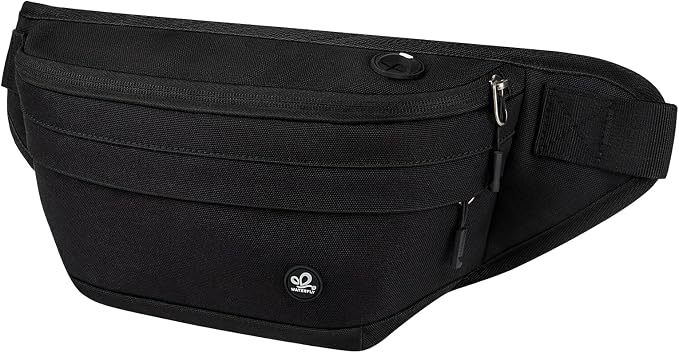 WATERFLY Running Belt Fanny Pack: Runner Marathon Jogging Waist Pack Sport Workout Exercise Fitness Phone Holder Belt for Men Women Jogger Slim Waistband Black