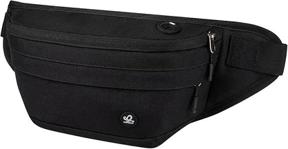 WATERFLY Running Belt Fanny Pack: Runner Marathon Jogging Waist Pack Sport Workout Exercise Fitness Phone Holder Belt for Men Women Jogger Slim Waistband Black
