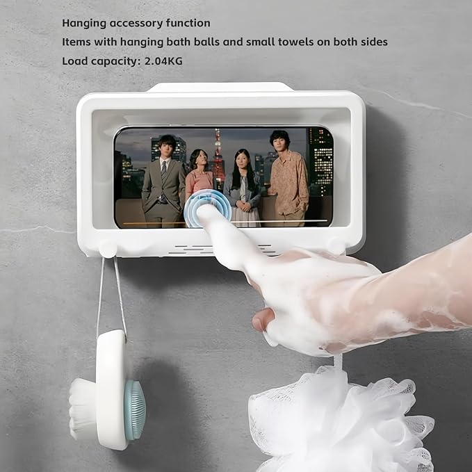 Waterproof Shower Phone Holder with 360° Rotation, Angle Adjustable,Anti-Fog High Sensitivity iPhone Case,Wall Phone Mount Stand for Bathroom Mirror Bathtub Kitchen, for 4-7’’ cellphones (Sonw White)