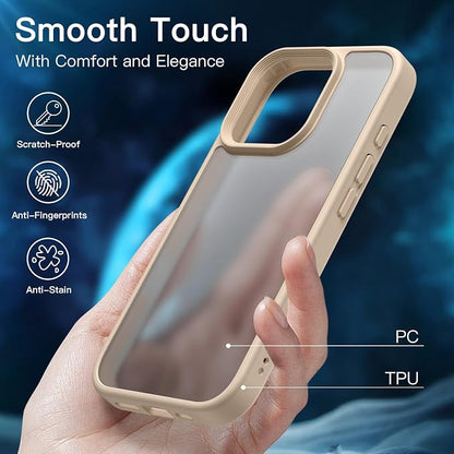 JETech 5 in 1 Matte Case for iPhone 16 Pro Max 6.9-Inch with 2-Pack Each Tempered Glass Screen Protector and Camera Lens Protector, Translucent Back Shockproof Phone Cover (Desert Titanium)