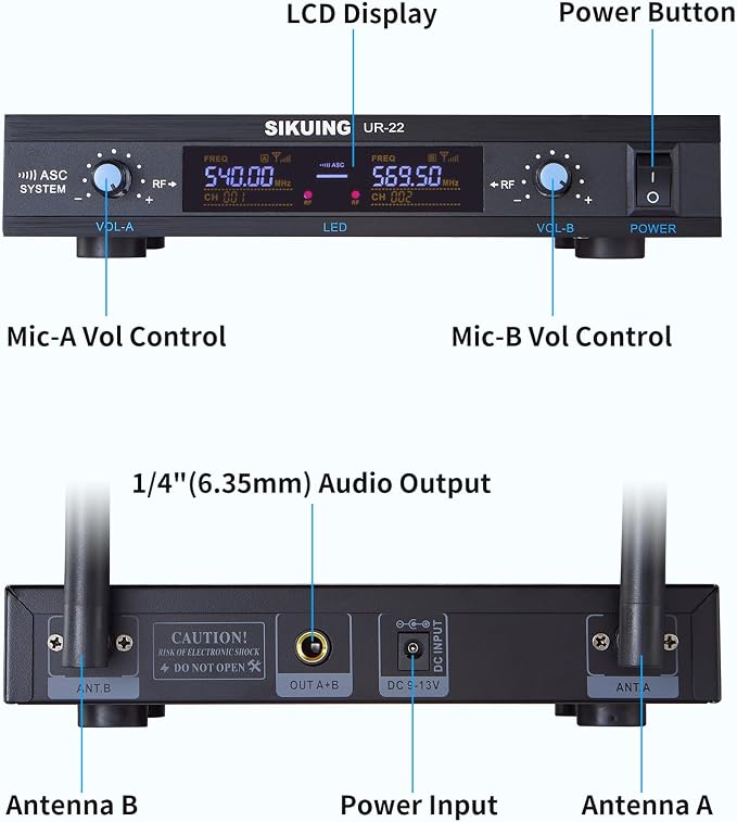 Dual Channel UHF Wireless Microphone System, 2x30 Adjustable Frequencies, Lavalier & Headset Microphone System for Meeting, Church, 300ft Range (2 Bodypack)