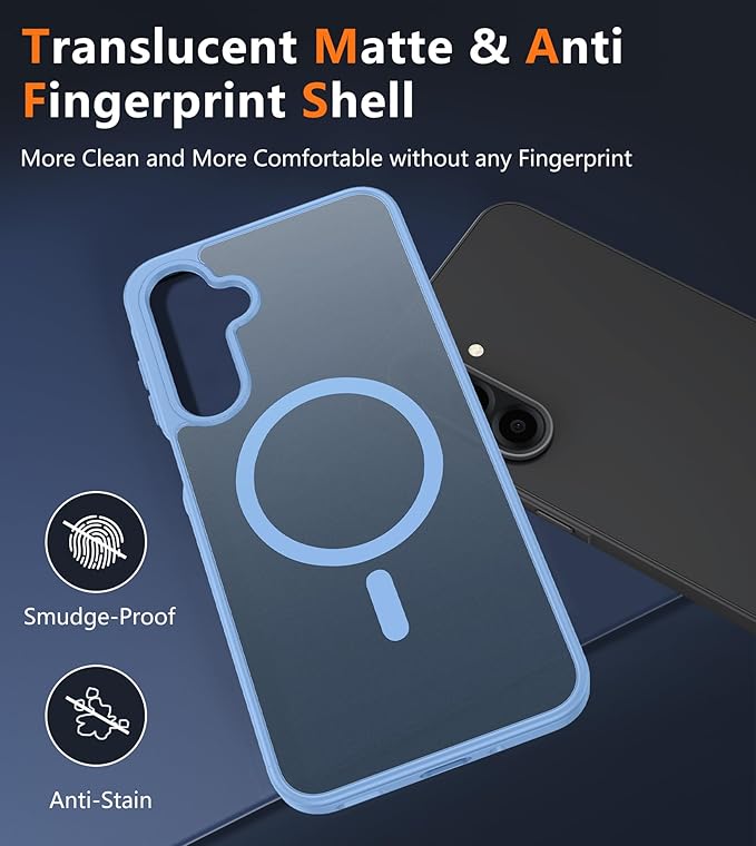 FNTCASE for Galaxy A26 5G Phone Case: Magnetic Matte Translucent Military Grade Drop Protection Cell Phone Cover - Slim Rugged Durable Shockproof Protective for Samsung A26 Cases - Light Blue