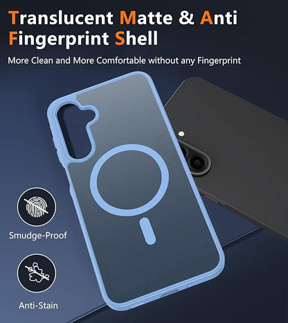 FNTCASE for Galaxy A26 5G Phone Case: Magnetic Matte Translucent Military Grade Drop Protection Cell Phone Cover - Slim Rugged Durable Shockproof Protective for Samsung A26 Cases - Light Blue