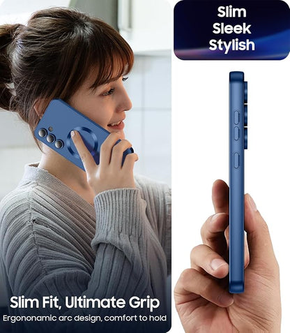 Magnetic for Samsung Galaxy S24 FE Case [Compatible with MagSafe][Built-in Camera Lens Protector] Slim Soft Silicone Bumper Shockproof Metallic Luster Phone Cover (Blue)