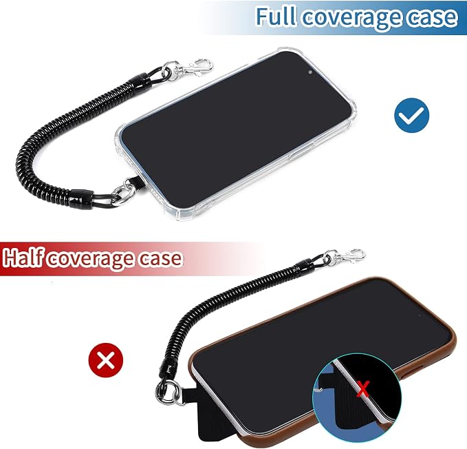 Doormoon Phone Lanyard Tether with 4 Patch, Cell Phone Lanyard with 2* Phone Tether, 4* Patch, Carabiner*1, Bottle Opener Carabiner*1 for Outdoor Hiking Climbing, Black*2