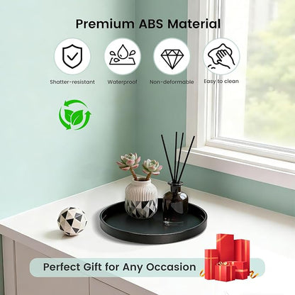 1 Pack 8" Bathroom and Vanity Tray, ABS Bathroom Counter Organizer, Coffee Table Decor for Perfume, Candles, Keys &More. Kitchen Countertop Organizer, Decorative Tray Soap Holder, Black