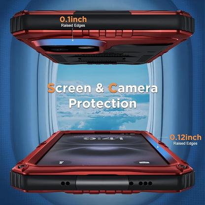 Beasyjoy for iPhone 16 Plus Case Waterproof, Metal Heavy Duty Full Body Protective Case with Built-in Screen Protector, Military Grade Shockproof Dustproof Defender Case for Work Sport 6.7", Red