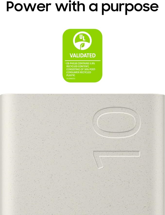 SAMSUNG 25W 10,000mAh Battery Pack Wireless Charger, Super Fast Charging w/ 2 Ports for Galaxy Phones, Buds and More, 3A USB-C Cable Included, 2024, US Version, EB-U2510XUEGUS. Beige