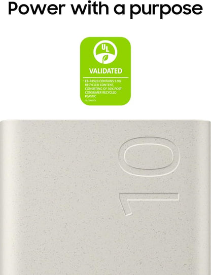 SAMSUNG 25W 10,000mAh Battery Pack Wireless Charger, Super Fast Charging w/ 2 Ports for Galaxy Phones, Buds and More, 3A USB-C Cable Included, 2024, US Version, EB-U2510XUEGUS. Beige