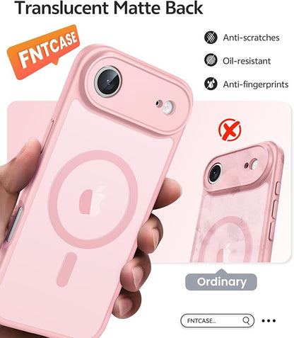 FNTCASE for iPhone Air Case: [Compatible with Magsafe] Translucent Matte Cases with [Full Camera Protection] [Screen Protector] Military Grade Shockproof Protective Phone Cover - Light Pink