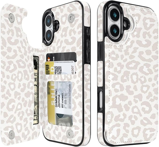 uCOLOR for iPhone 17 Wallet Case with Card Holder PU Leather RFID Blocking Design iPhone 17 flip case for Women Men Magnetic Clasp Kickstand Design 6.3 inch (Beige Leopard)