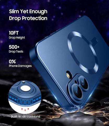 Magnetic for iPhone 17 Case [Compatible with MagSafe][Built-in Camera Lens Protector] Slim Thin Soft Silicone Bumper Shockproof Metallic Luster Phone Case (Blue)