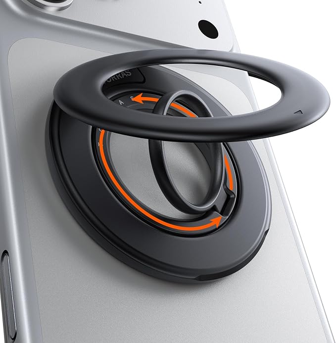 TORRAS 2025 Flagship Magnetic Phone Grip Ring Holder Kickstand [2-Sided Magnetic] [360 Rotation] Fit for MagSafe Accessories for iPhone 17 16 15 14 13 12 11 Samsung, Google, Black