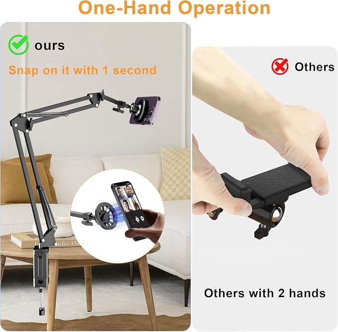 Gooseneck Bed Phone Holder for Magsafe iPhone Stand, Desk Magnetic Phone Arm Mount with Clamp, Adjustable Bedside Laying Down Tablet Mount Compatible with Kindle iPhone 15 14 13 12