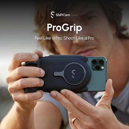 ProGrip Mobile Battery Grip, DSLR-Style Phone Camera Grip with Built-in Powerbank of Qi Charging, Ergonomic Handle with Wireless Shutter Button, Phone Stand Dock, Built-in Cold-Shoe & Tripod Mount