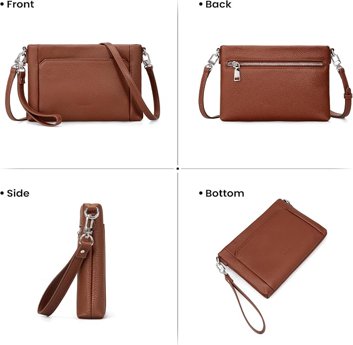 befen Genuine Leather Wristlet Wallet for Women Soft RFID Leather Clutch Purse with Built in Wallet Trendy Crossbody Bag