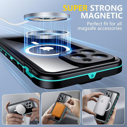 Red2Fire for iPhone 15 Pro Case Waterproof, [Built-in Screen Protector & Camera Protector][Compatible with MagSafe][Full Body Shockproof][IP68 Waterproof][Dustproof] Phone Case 6.1" Blue/Clear