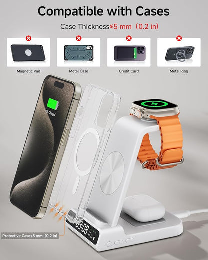 Wireless Charger for iPhone 17, 3 in 1 Charging Station for Apple Watch Watch 11/10/9/8/7/6/5, Ultra 3/SE 3, for iPhone 17/16/15/14/13/12/11/X Series, for Air Pods Pro 3/4/Pro 2/3/Pro (No Adapter)