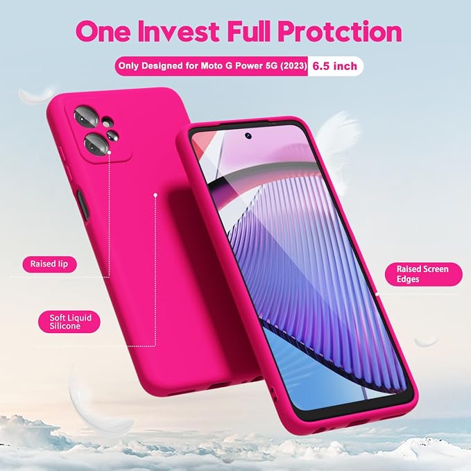 oakxco for Motorola Moto G Power 5G 2023 Phone Case Liquid Silicone, Neon Bright Solid Color, Thin Slim Soft Rubber Gel Matte TPU Plain Simple Cover for Women, Hot Pink Fuchsia